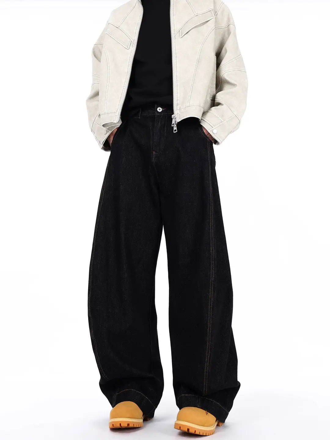 American Retro Cleanfit Black Silhouette Scimitar Jeans Unisex Versatile Basic Slimming Straight Wide-Leg Pants