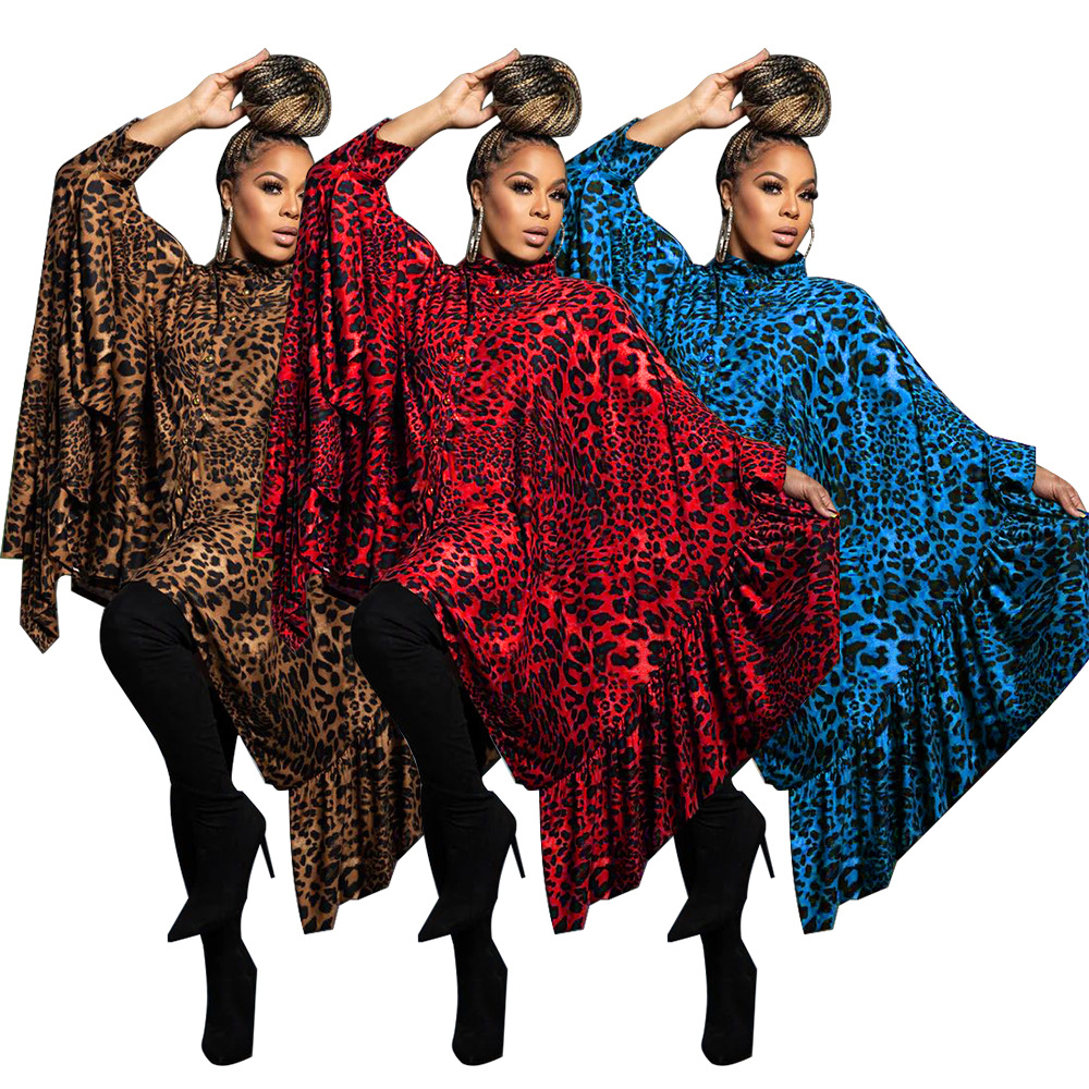 K10620 European and American cross-border fashion women's clothing wholesale Amazon autumn and winter New leopard shawl long top free size