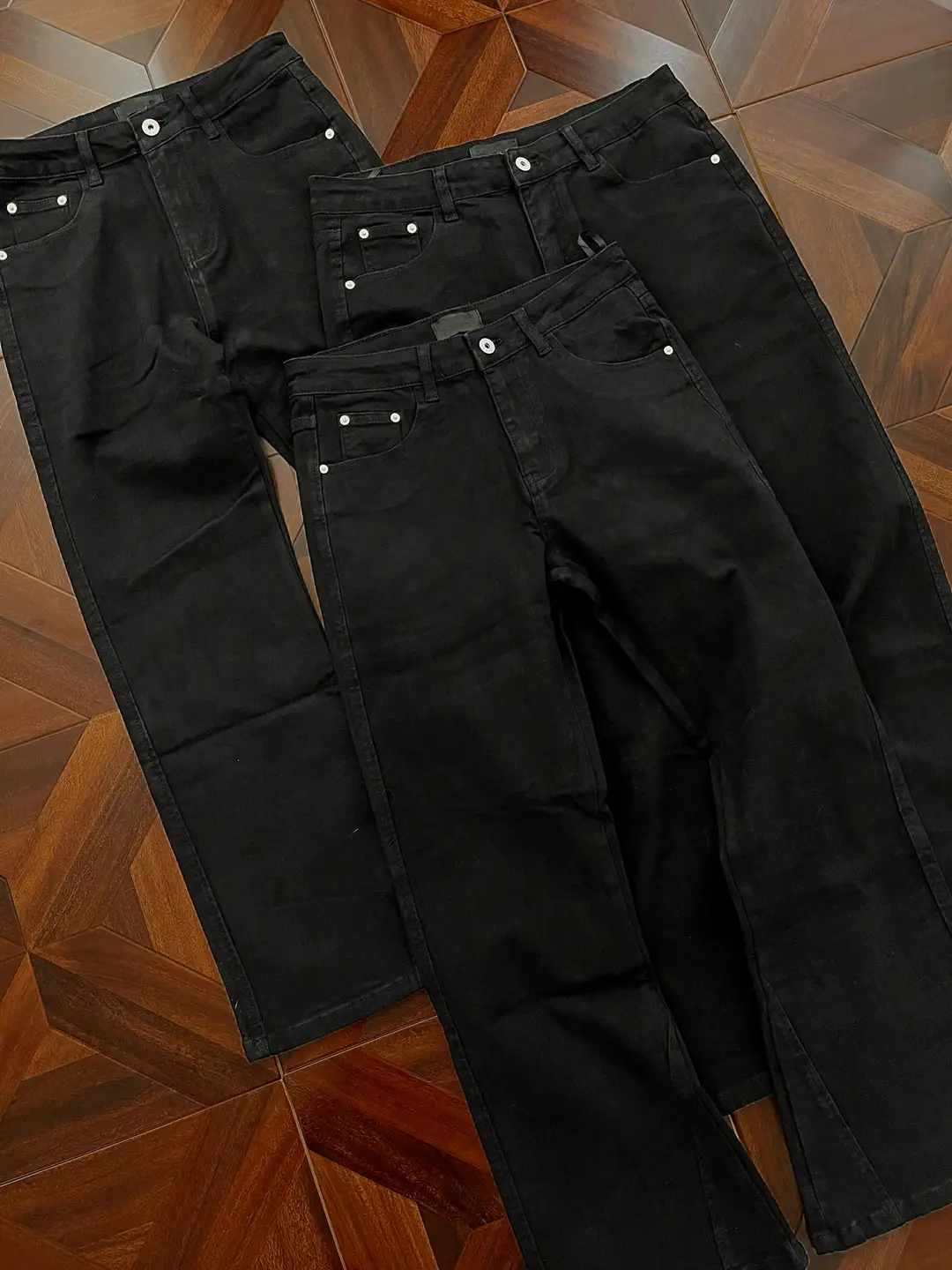 3Ch Four Seasons Commuter Cow Basic Style - The easiest to match black cow American straight tube micro horn elastic slim fit black jeans