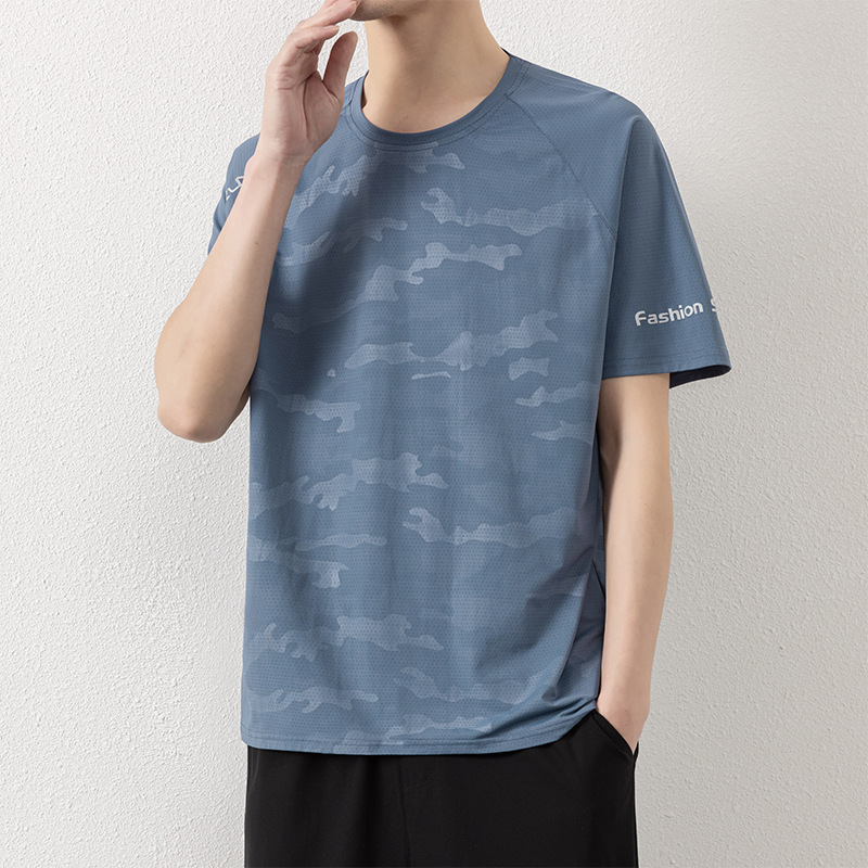 Ice Silk 2025 Summer Short-sleeved T-shirt Men's plus size Breathable Thin Outdoor Sports Running Quick-drying Camouflage T-shirt for Men