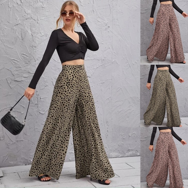 European and American Amazon Korean Version 2026 New Spring and Summer Loose High-Waisted Leopard Print Drapey Wide-Leg Pants Flared Pants