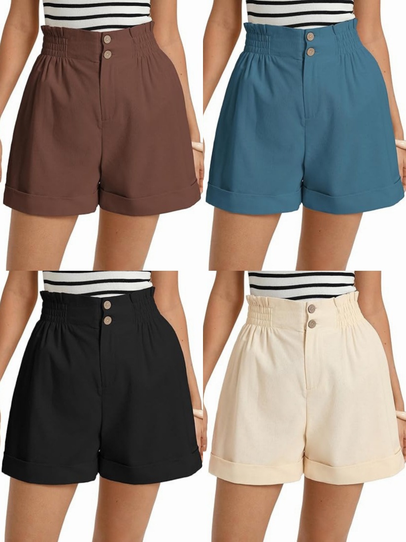2026 Spring/Summer Pocket Casual Shorts Women's Summer Shorts Five-Point Shorts Women's Summer Off-White Black Navy Blue Coffee Color