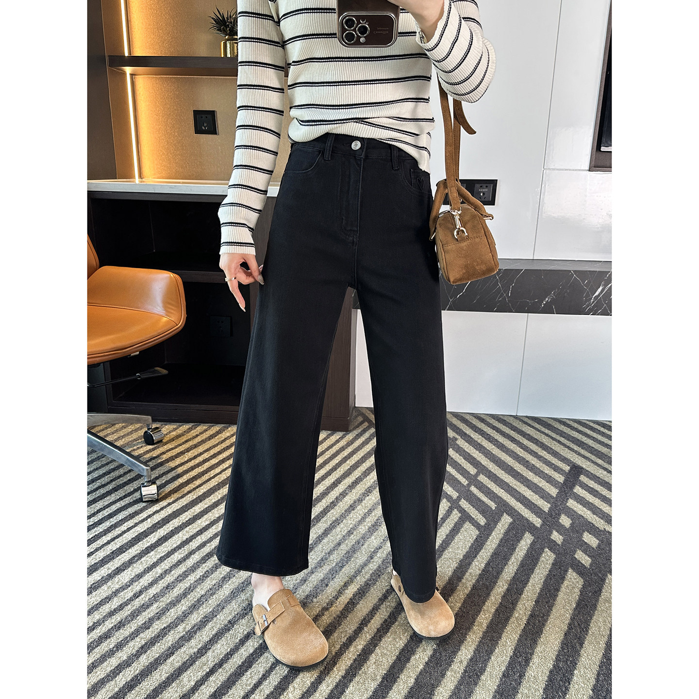 Straight-Leg Warrior! ~Women's Nine-Point Straight-Leg Jeans 2026 Spring New Versatile High-Waisted Stretch Baguette Pants
