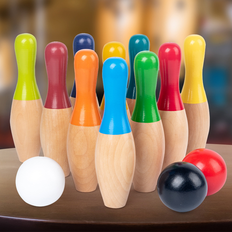 Wooden Bowling Intelligence Toys Large Suit Young Children's Solid Wood Assembly Exercise Fine Movements Parent-Child