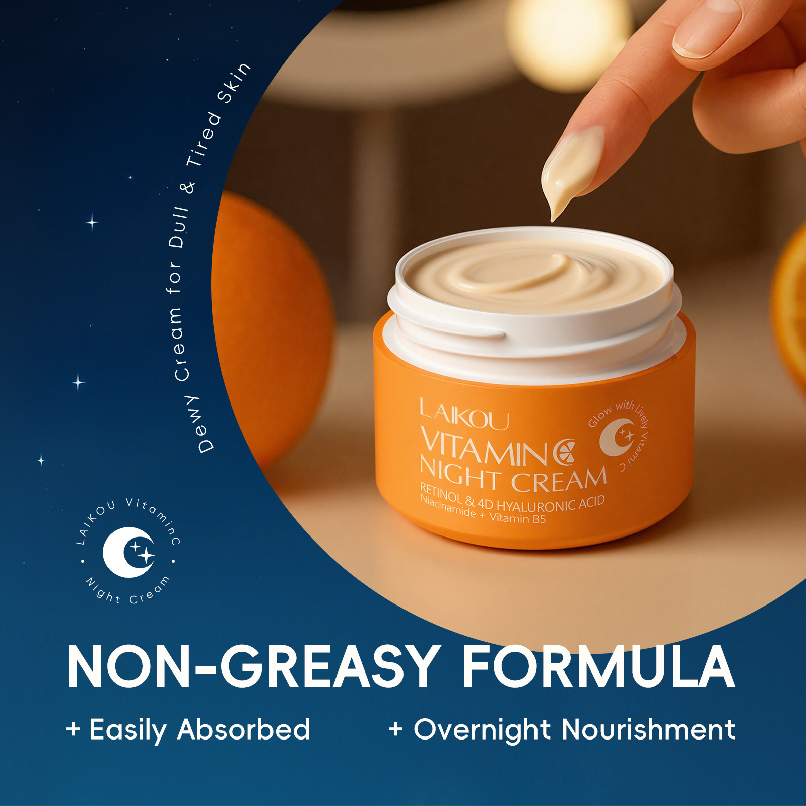 Laikou Cross-Border New Product Vitamin C Night Cream 30g Moisturizing and Hydrating Face Cream Foreign Trade Full English Label Manufacturer in Stock