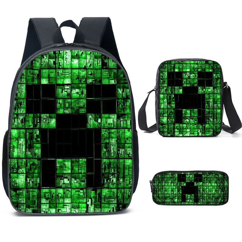 Cross-border New MINECRAFT Schoolbag for Primary and Secondary School Students My World Game Peripheral Backpack Three-piece Set Wholesale