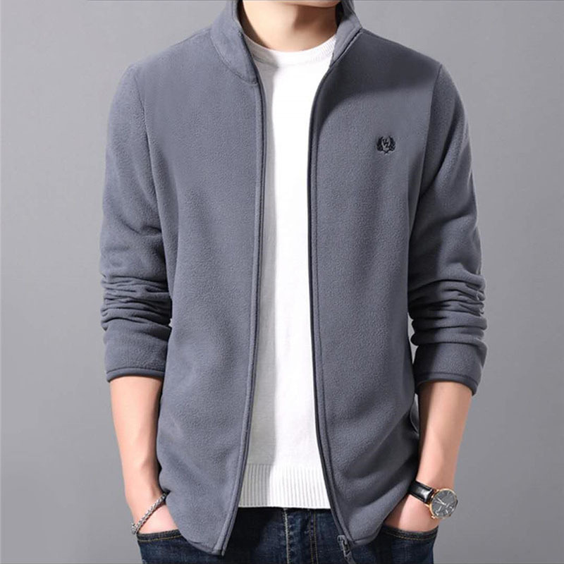 Polar fleece men's jacket jacket Spring and Autumn 2023 new Korean style fleece fashion brand high-end cardigan stand collar sweater