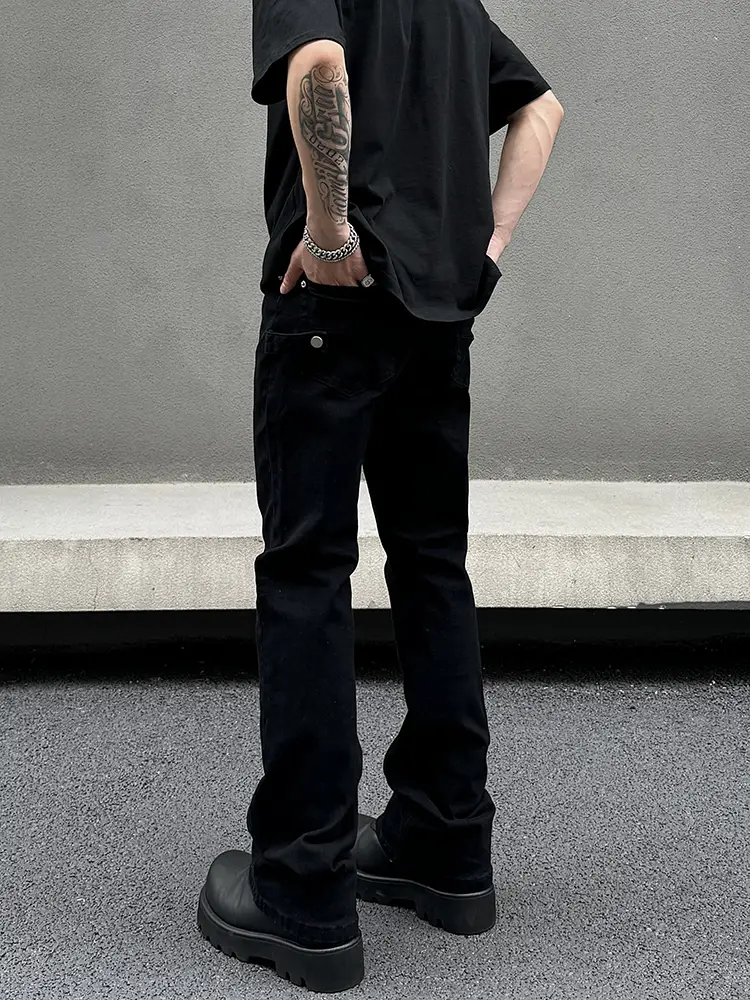 Blaexit American High Street Cleaning Pants Black Jeans Straight Fit Atmosphere Pants for Men
