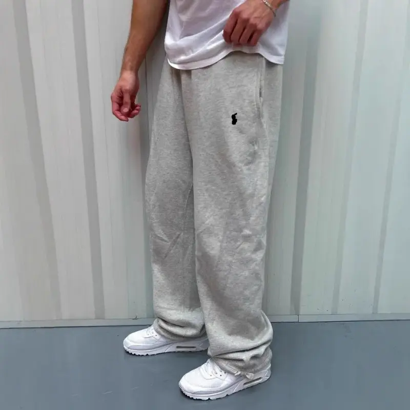 Amazon Cross-Border Autumn and Winter Fleece-Lined Wide-Leg Pants with Drawstring Elastic Waist, Pony Logo Embroidery, Loose Straight-Leg Sweatpants