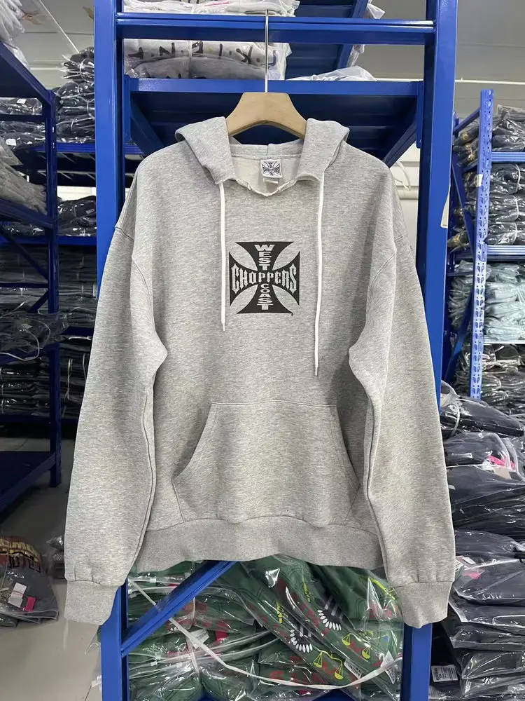 West Coast Choppers 25Ss “Grey Hoodie” Washed Vintage Hoodie Sweatshirt American Fashion