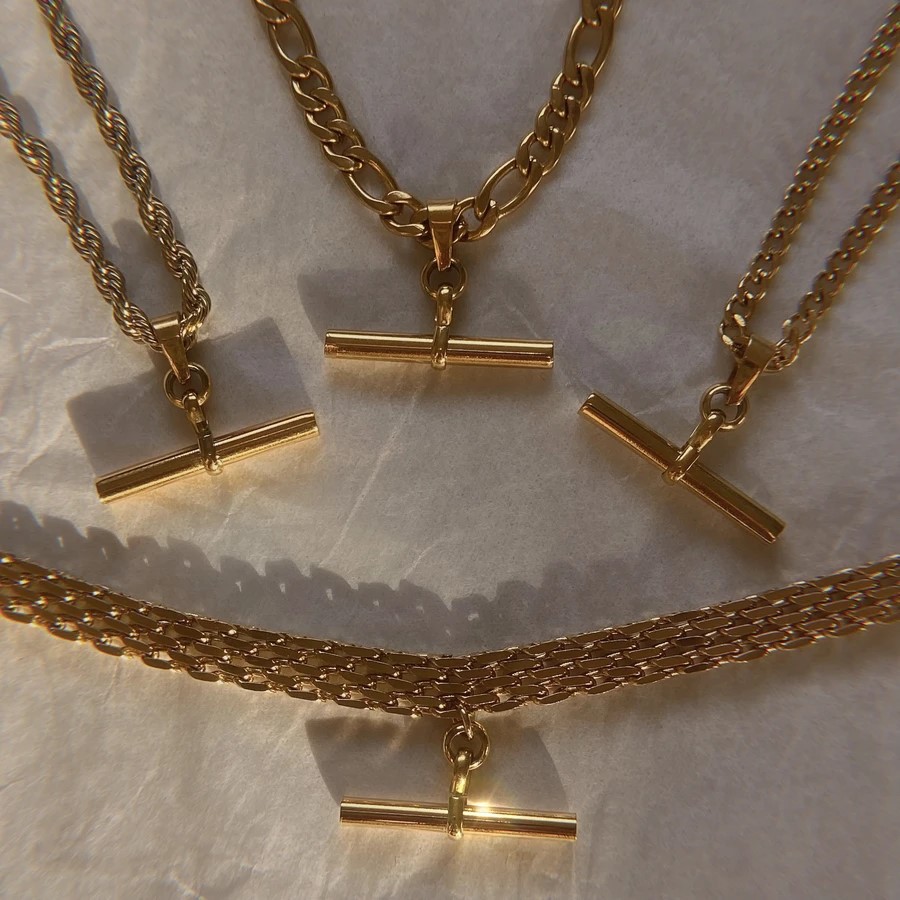 Dazan Wholesale Factory Direct European and American Cross-Border Hot-Selling Niche Instagram Minimalist Vacuum Electroplated T-Bar Clavicle Necklace