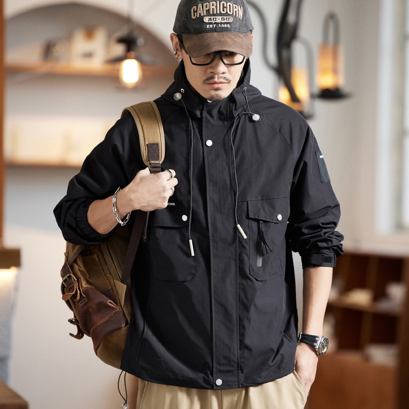 S8820 | Plus Size Men's New Autumn Jackets, Workwear Hooded Jackets, Loose Casual Functional Windproof Jackets