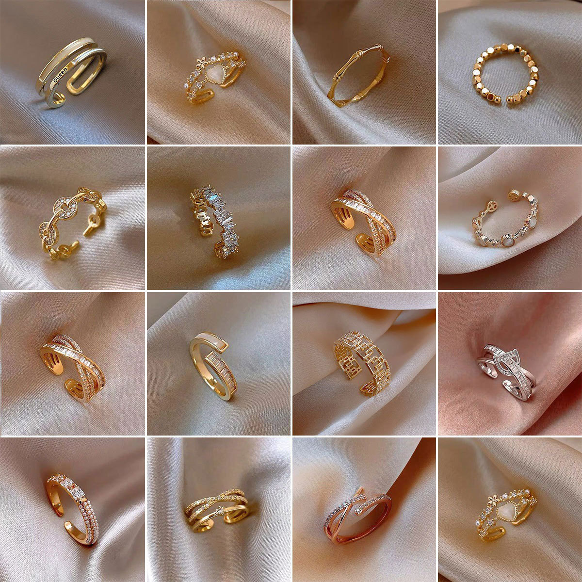 2026 Hot-Selling Zircon Geometric Open Ring, Simple and Fashionable Index Finger Ring, Elegant Light Luxury Versatile Jewelry Wholesale for Women