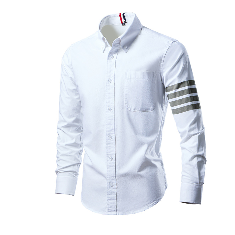 Foreign trade new European and American sleeve striped shirt men's autumn new youth fashion all-match slim-fit long-sleeved shirt