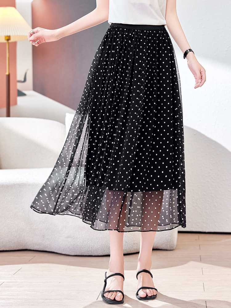 2025 New Polar Dot plus size Silk Skirt Women's 2025 Summer High Waist Simple Fashion Loose Large Swing A- line Skirt