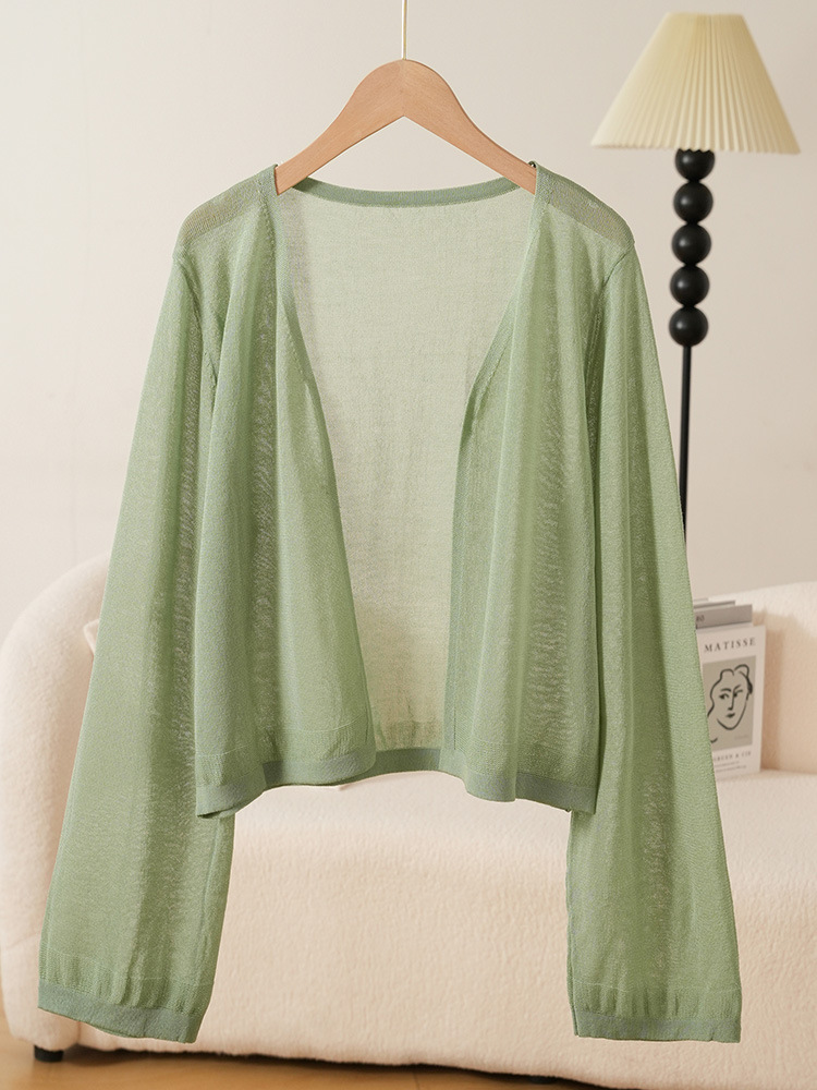 Summer Short Shawl Ice Silk Knitwear Women's Sun Protection Top Long-Sleeved Loose Batwing Sleeve Thin Air-Conditioning Cardigan