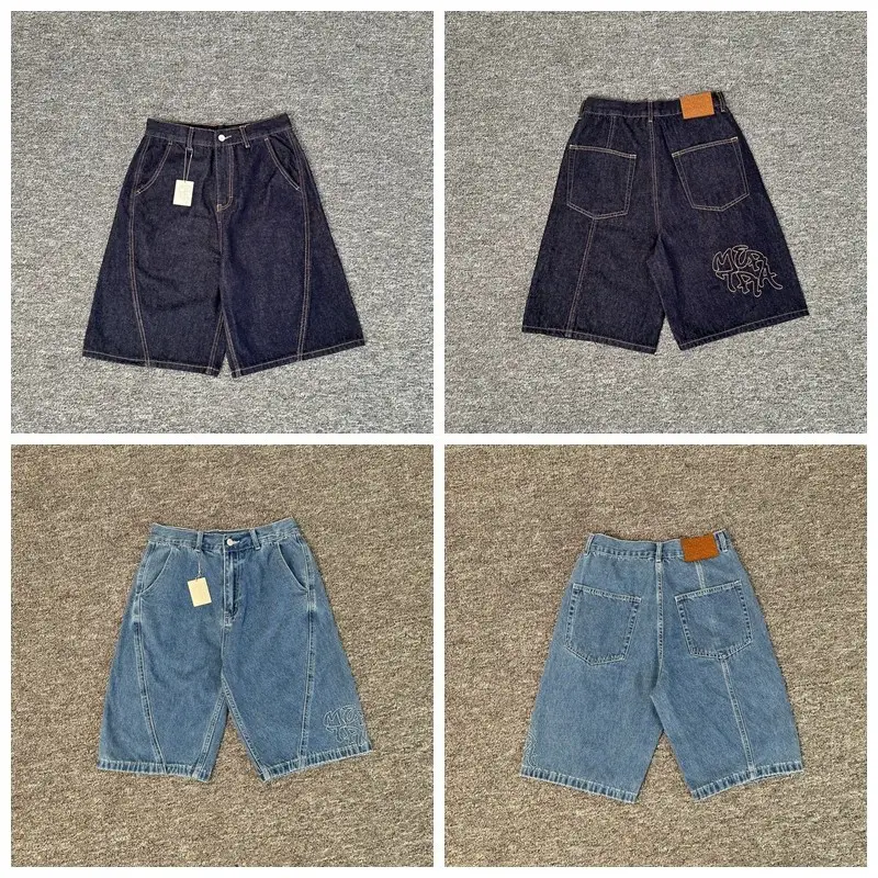 Trendy Mertra Embroidered Logo Hip-Hop Rap High Street Loose Unisex Shorts Casual Jeans Summer