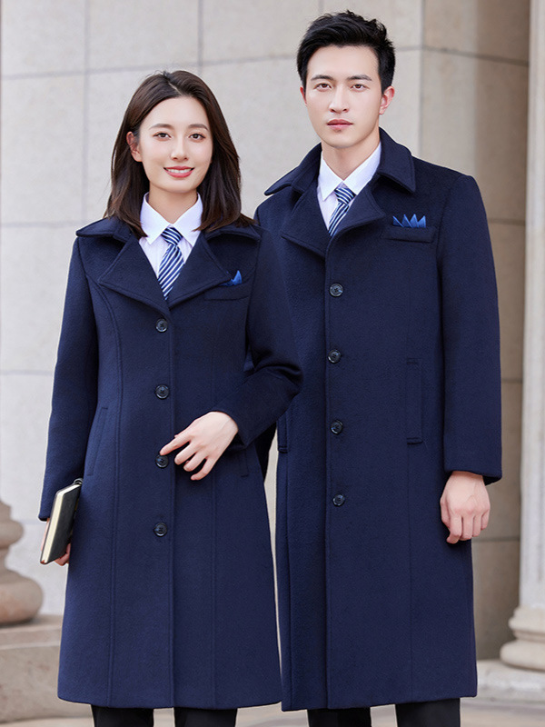 Winter navy blue business ladies woolen coat women's long wool coat 4S shop bank sales overalls