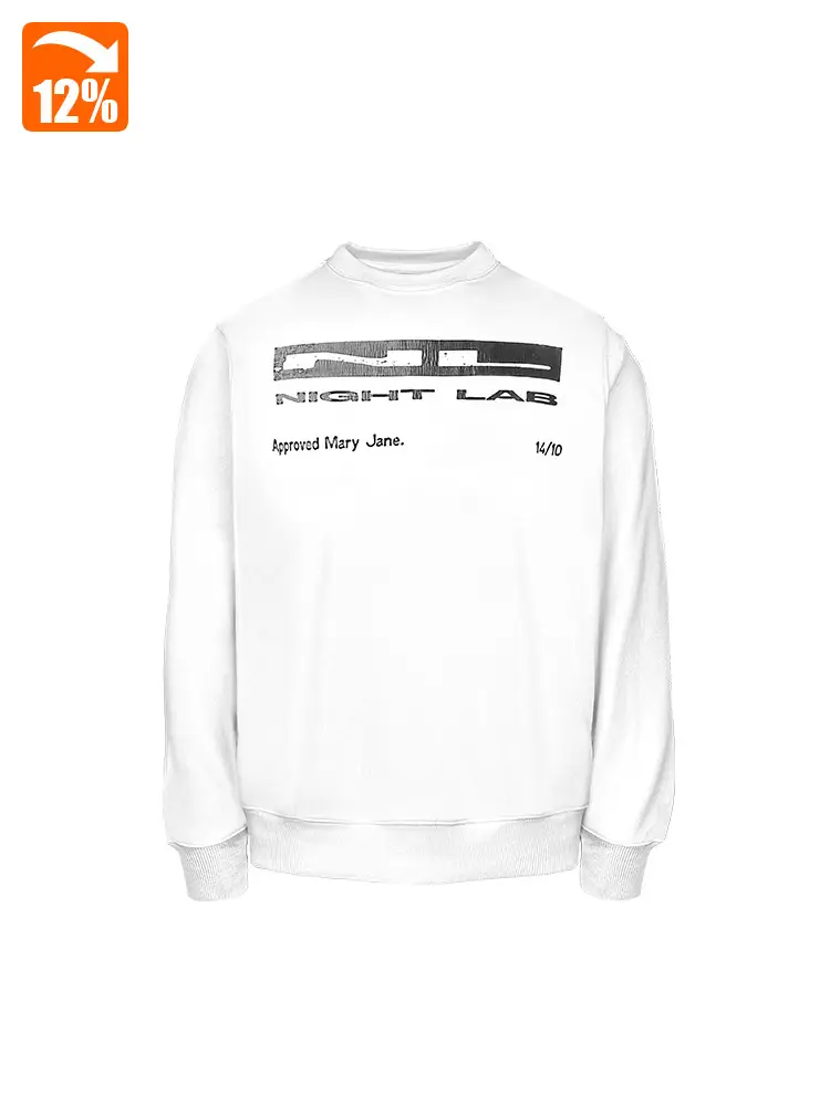 Night Lab (Nl) Mary Jane Seal 420g Straight Crack Pattern Loose Pure White Crew Neck Sweatshirt