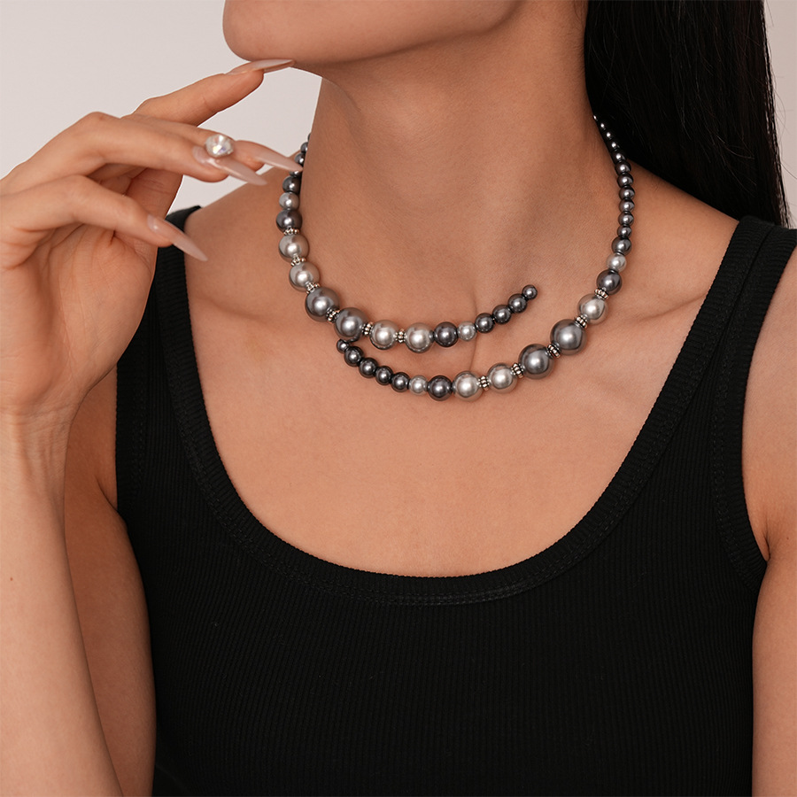 European and American Retro Contrast Glass Imitation Pearl Opening Collar Fashion Simple Niche Elegant High-grade Neck Necklace for Women