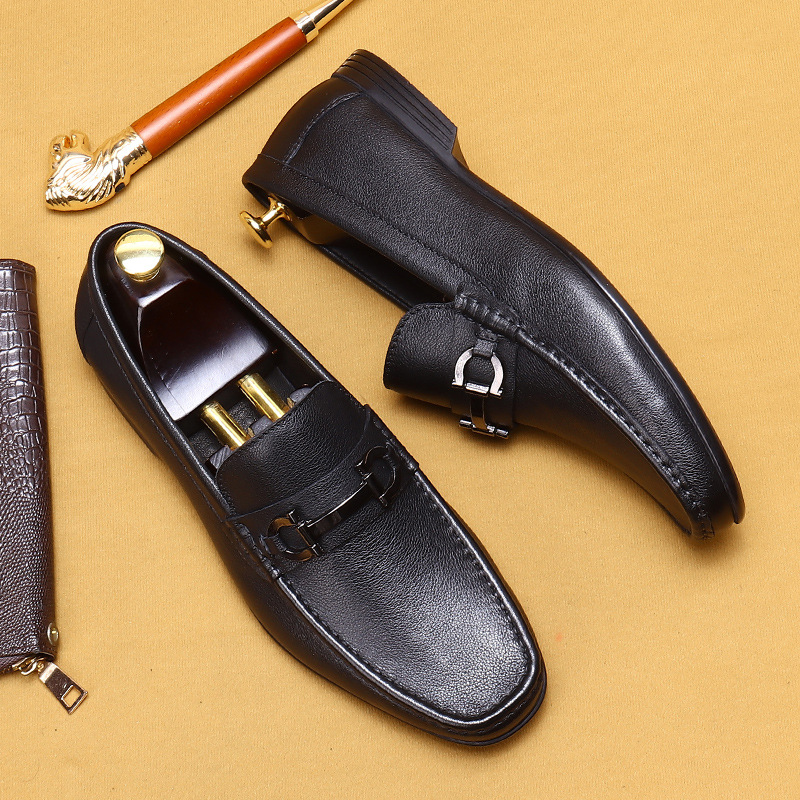 [Vip Exclusive] Beanie Shoes Men's Genuine Leather First Layer Cowhide Soft Sole British Slip-On Loafers Casual Shoes