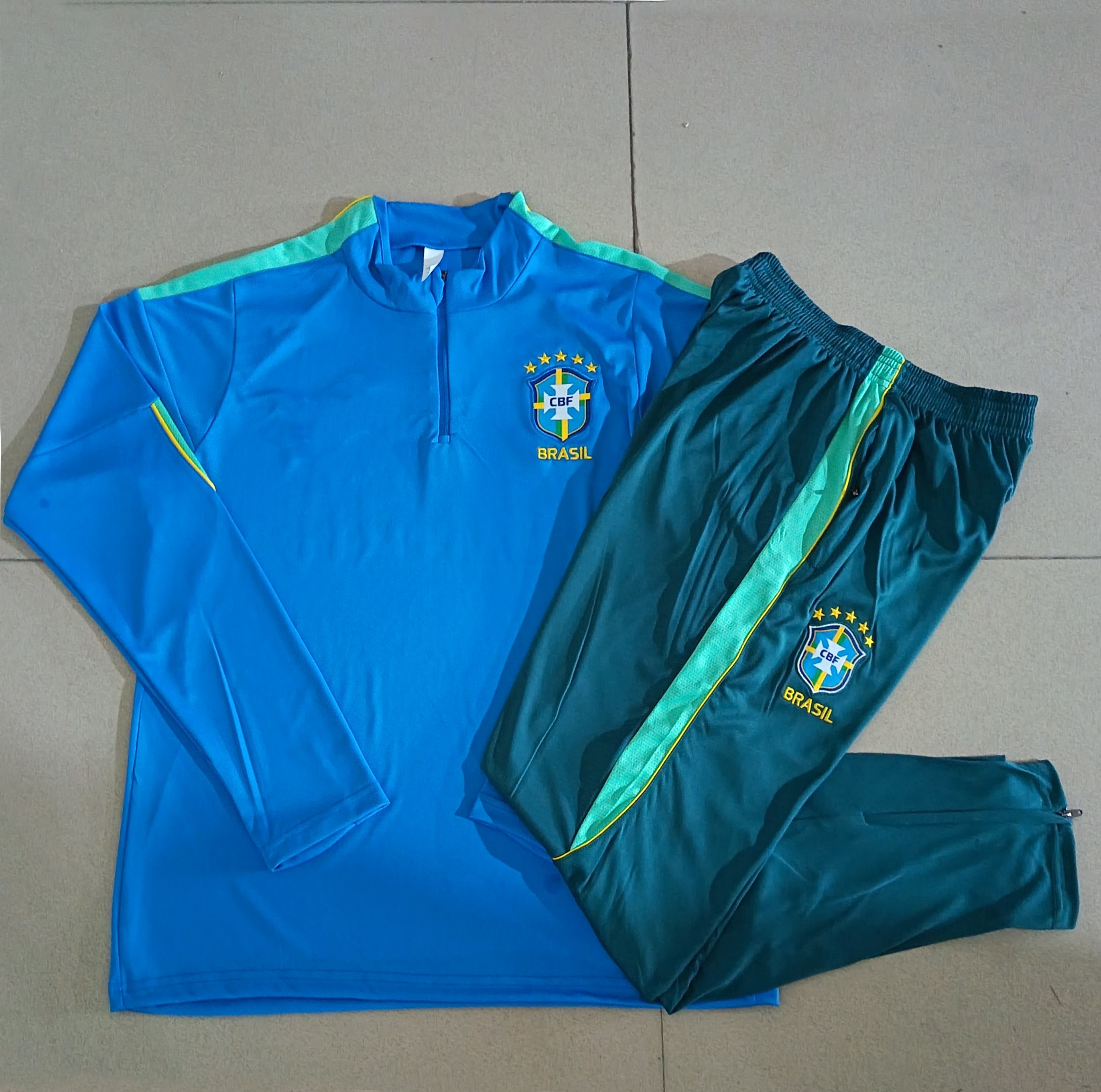 Brazil Blue Long-Sleeved Football Training Uniform Jersey Men's 2627 Half-Zip Appearance Warm-Up Fitness Long Pants Sports Team Uniform photo QC de TAOBAO sur Qualit.ly