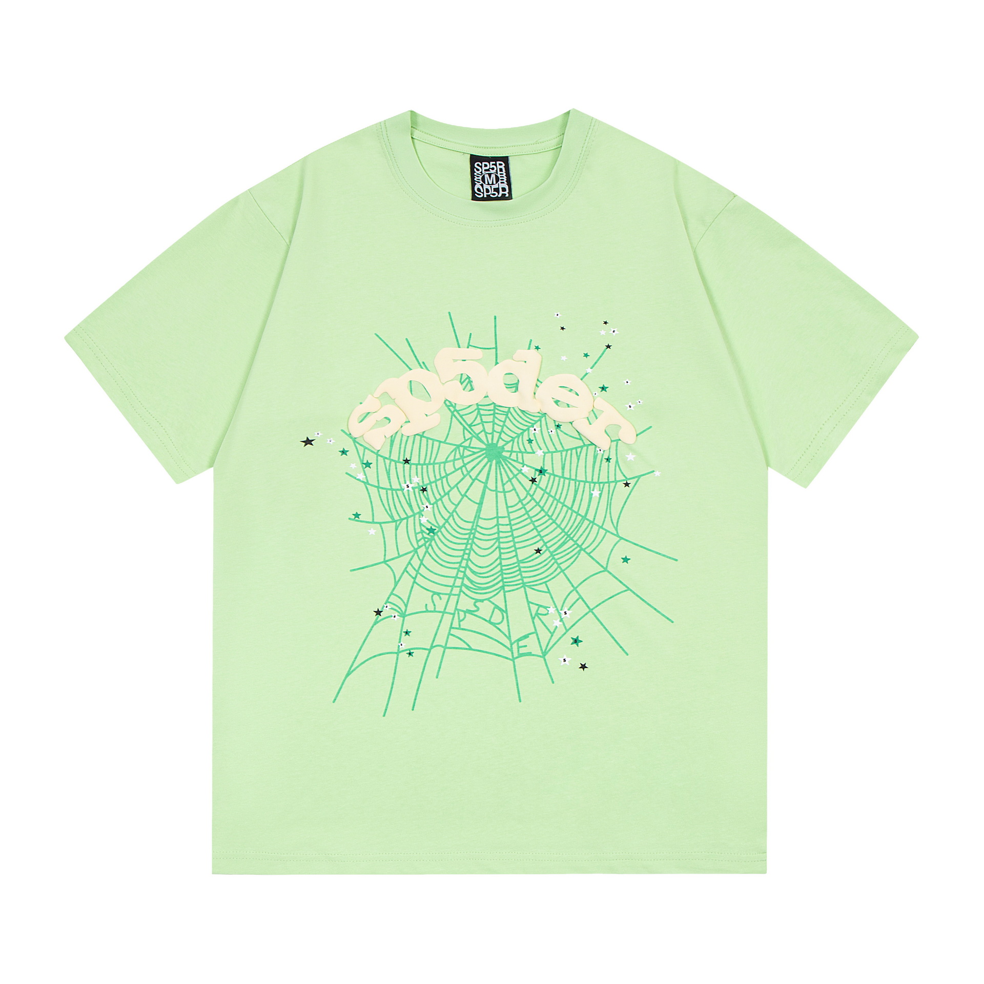 Cross-border dedicated sp5der spider web foam printing men's and women's loose cotton short-sleeved T-shirt summer