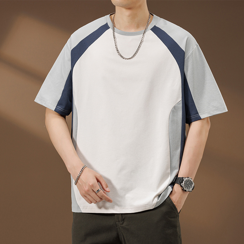 Raglan Patchwork Short-Sleeve T-Shirt for Men, Summer 2026 New Heavy-Duty Breathable Loose Trendy Brand Half-Sleeve Tee