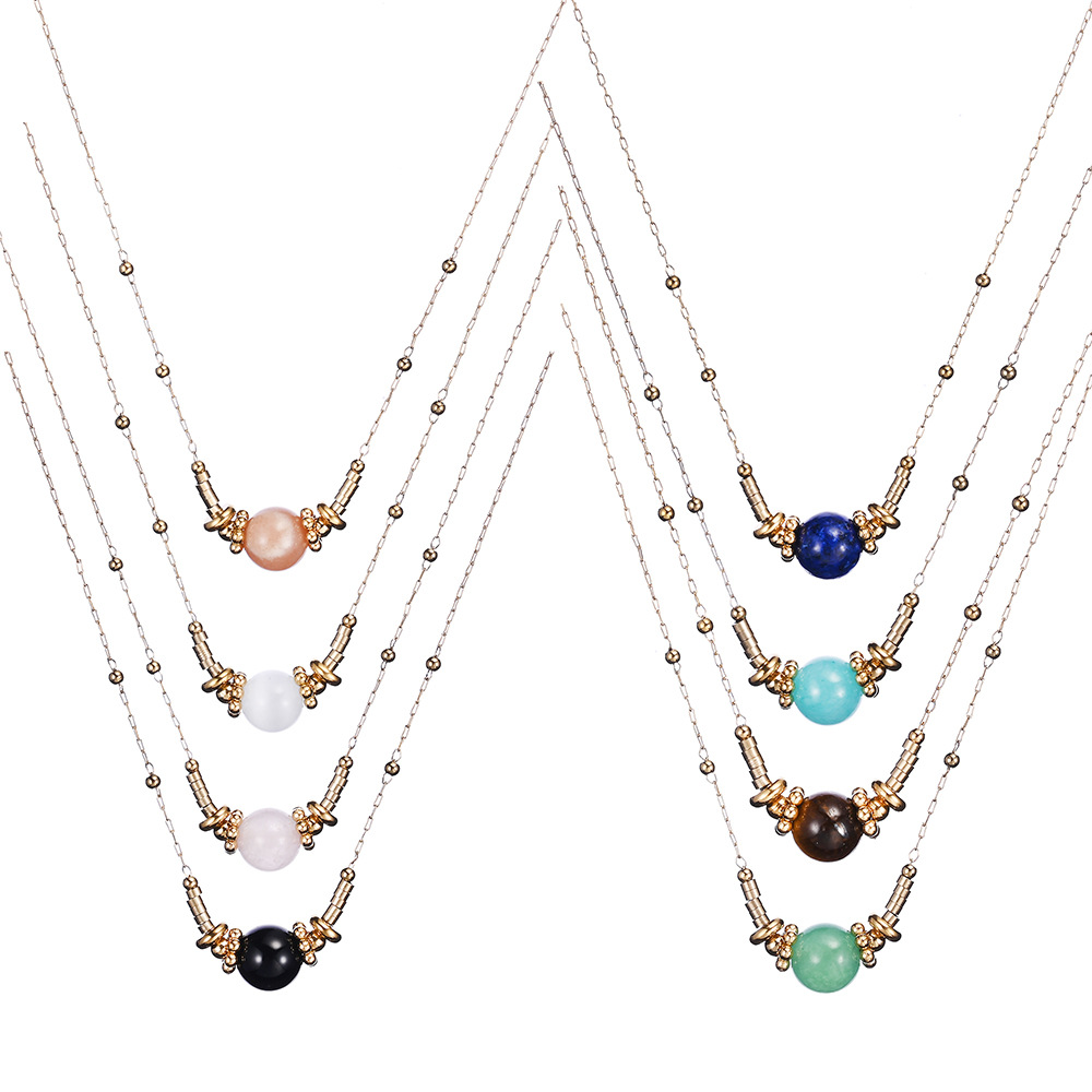 Fashion Tiger Eye stone jewelry women's exquisite simple clavicle chain classic lapis pendant lucky beads stainless steel necklace