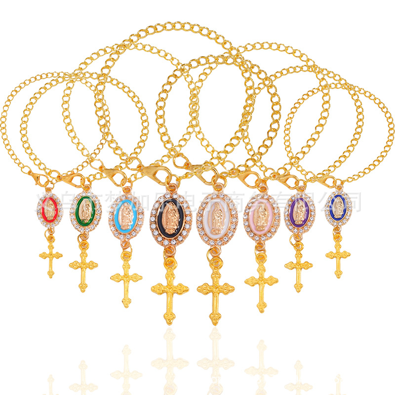 Cross-Border Hot-Selling Decorative Chain, Cross and Virgin Mary Pendant, Car Steering Wheel Protective Accessory Chain