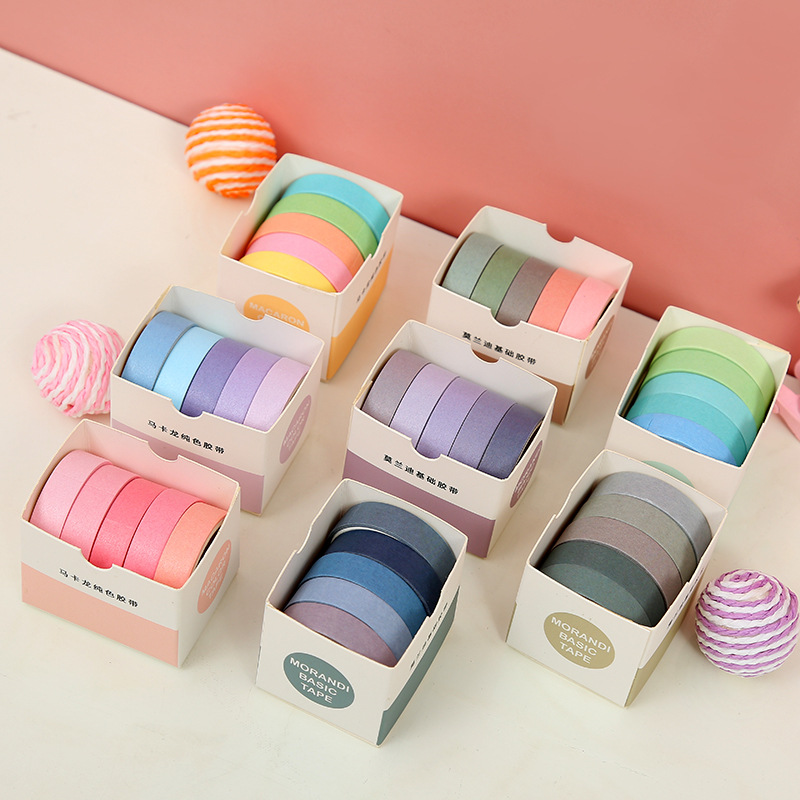 Student Hand Account Tape Solid Color and Paper Tape Macaron Basic Color Printed Hand Account Tape Set