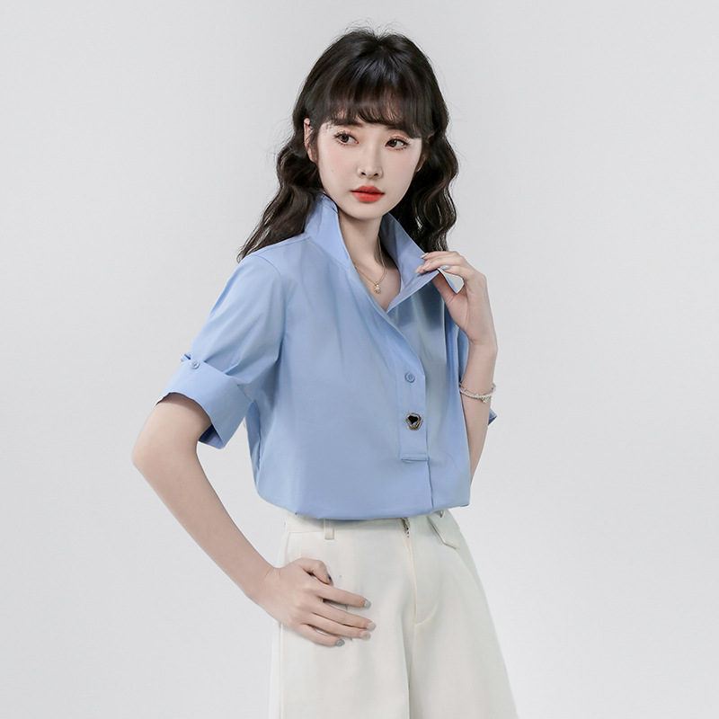 Japanese Retro White Short-Sleeved Shirt for Women Summer New Style French Commuter Top for Small People