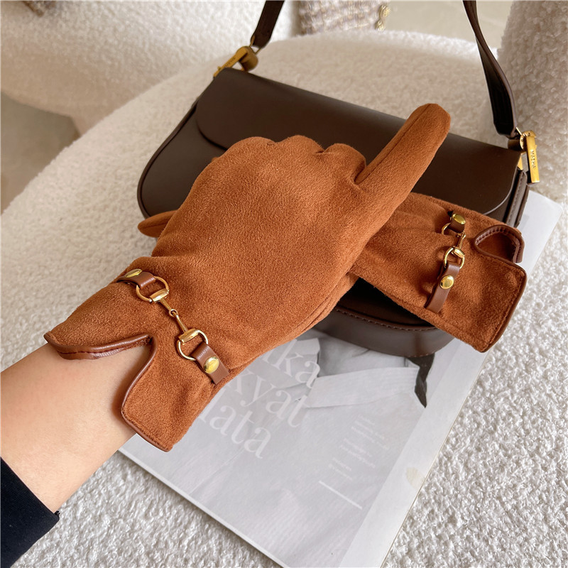 Gloves Warm Korean Style Small Style Suede Fashion Finger Leakage Touch Screen Gloves Wholesale Riding Cold-proof Finger Cycling