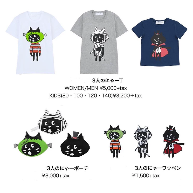 Japanese Surprise Cat Teasing Halloween Cartoon T-shirt Women's Short Sleeve Loose BF Heavy Cotton Parent Child Summer Top