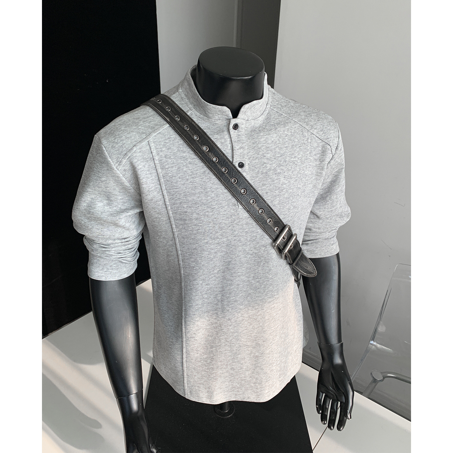 Henry Collar Men's Long-Sleeve T-Shirt for Autumn and Winter, Fleece-Lined and Thickened, Cleanfit Inner Layer Men's Base Layer Sweatshirt Polo Shirt