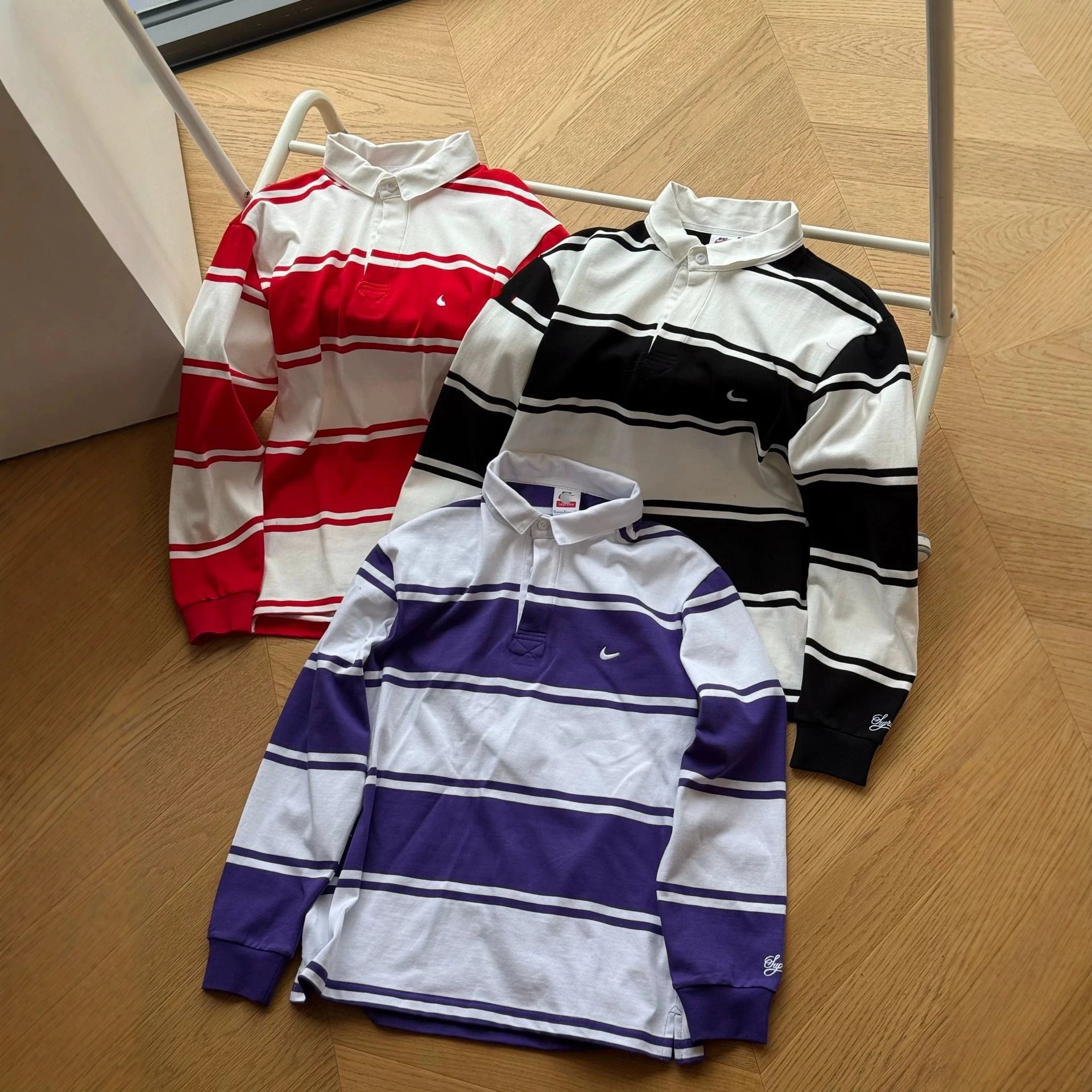 Supreme x Nike Striped Long Sleeve Polo Shirt