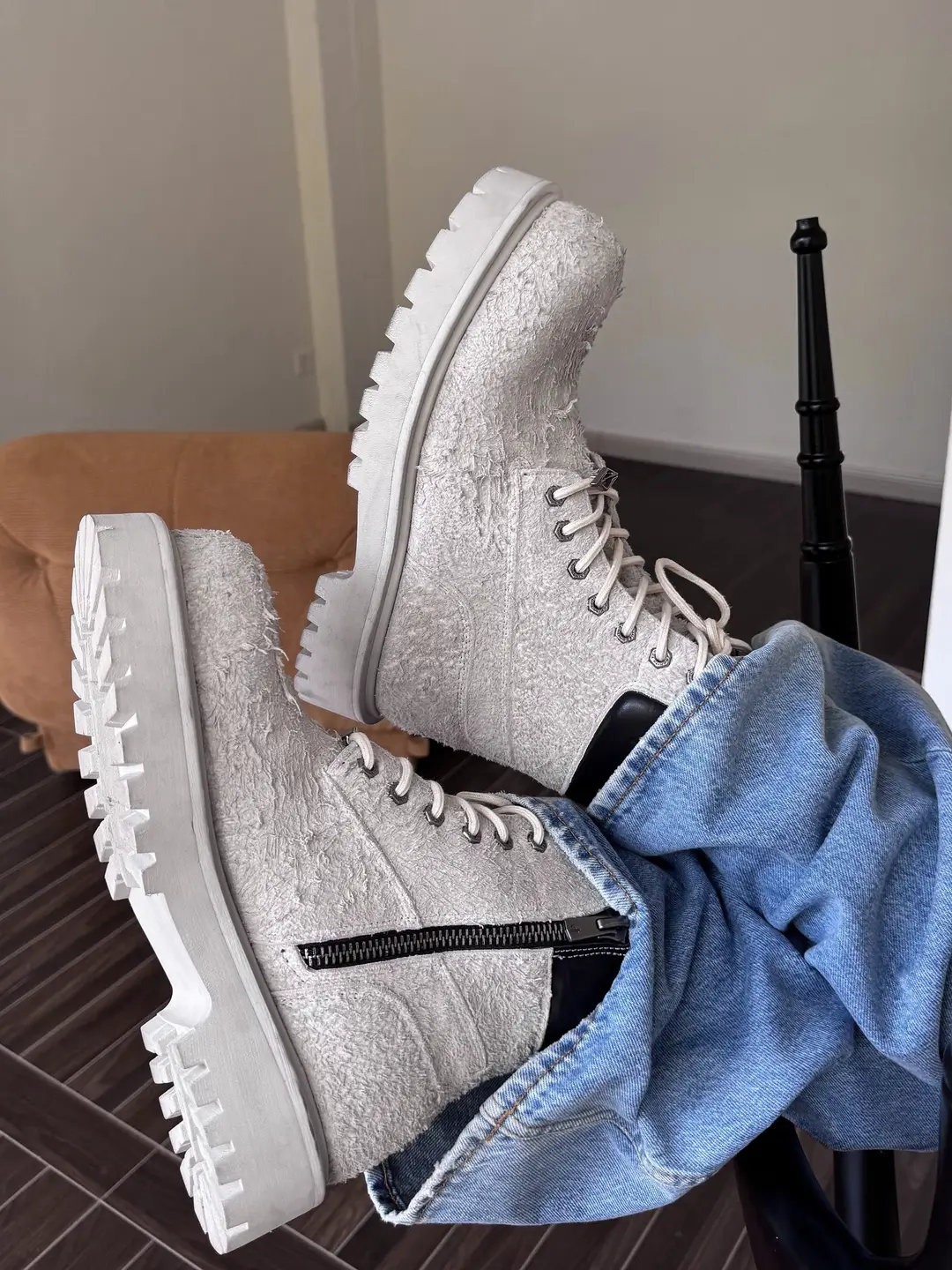 Handmade destruction cowhide thick bottom heightening rhubarb boots outdoor styling Martin boots men and women TERRAINCOGNITA