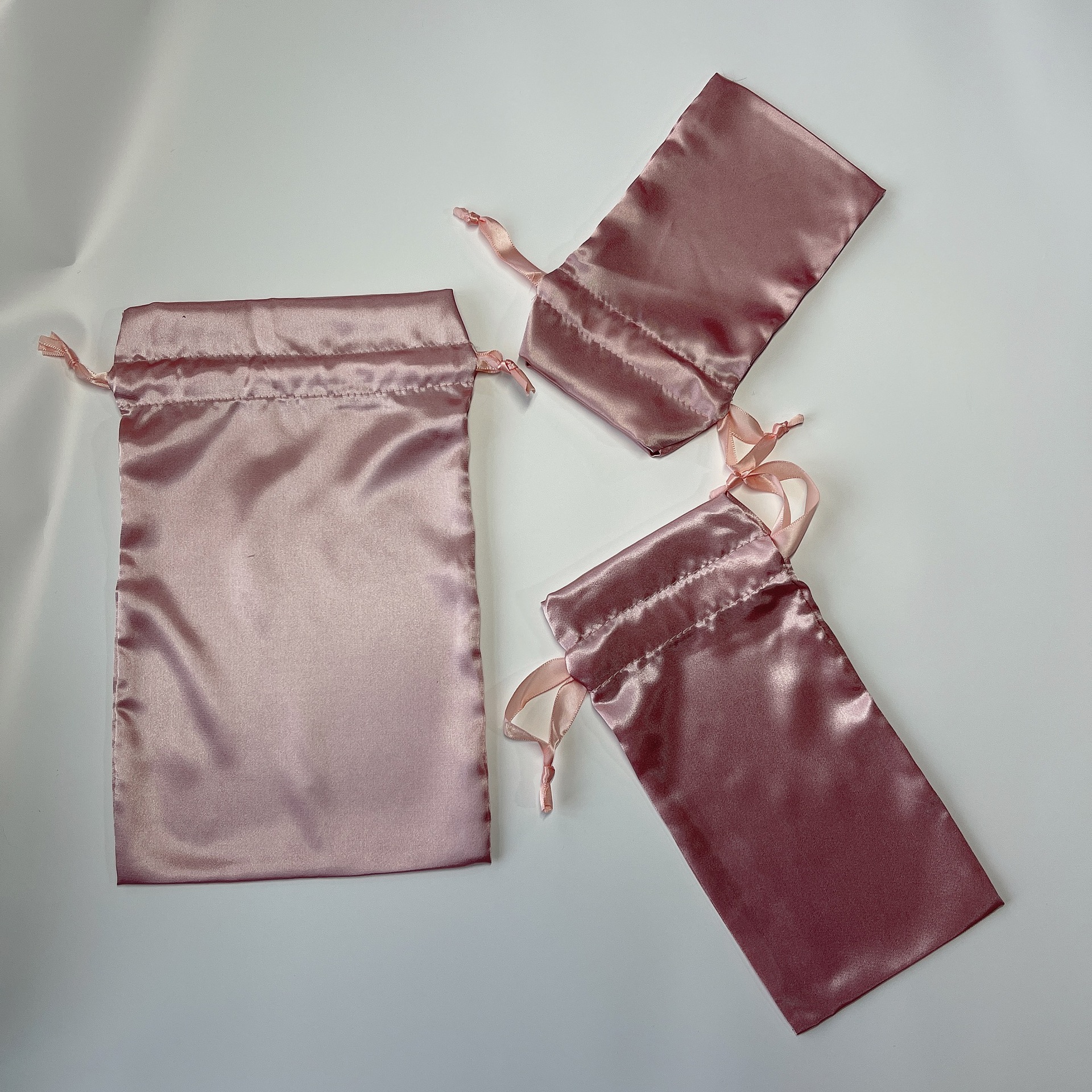 in stock wholesale pink satin imitation silk storage drawstring bag eye mask jewelry gifts dustproof satin pocket