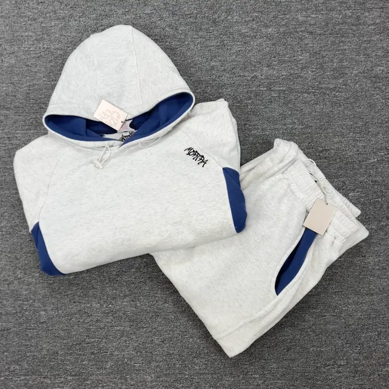 American Trendy Brand Mertra Splicing Embroider Fleece-Lined High Street Loose Autumn and Winter Casual Bat-Sleeve Hooded Sweatshirt for Men and Women