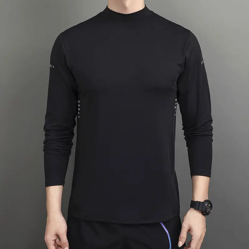 Autumn new long-sleeved T-shirt men's ice silk draped Korean round neck casual fitness quick dry running bottoming tops