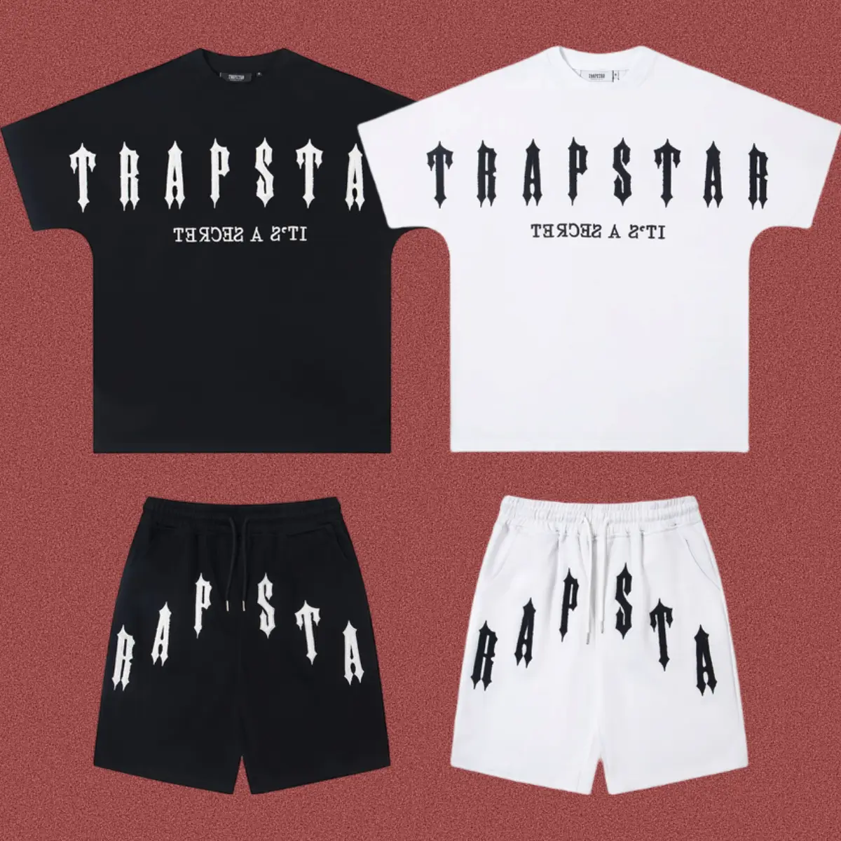 High-End Trapstar Letter Embroidered American Hip-Hop Batwing Sleeve T-Shirt and Shorts Set, High Street Short-Sleeve Fashion