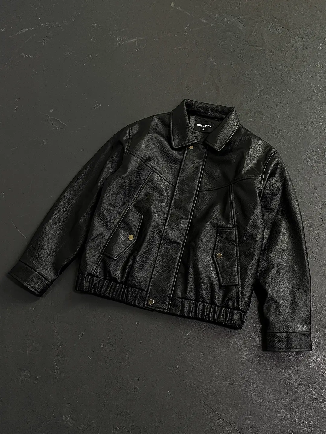 GRAYDREAMS Deconstructed Texture PU Leather Jacket Loose Men's High End Boxy Short Collar Jacket