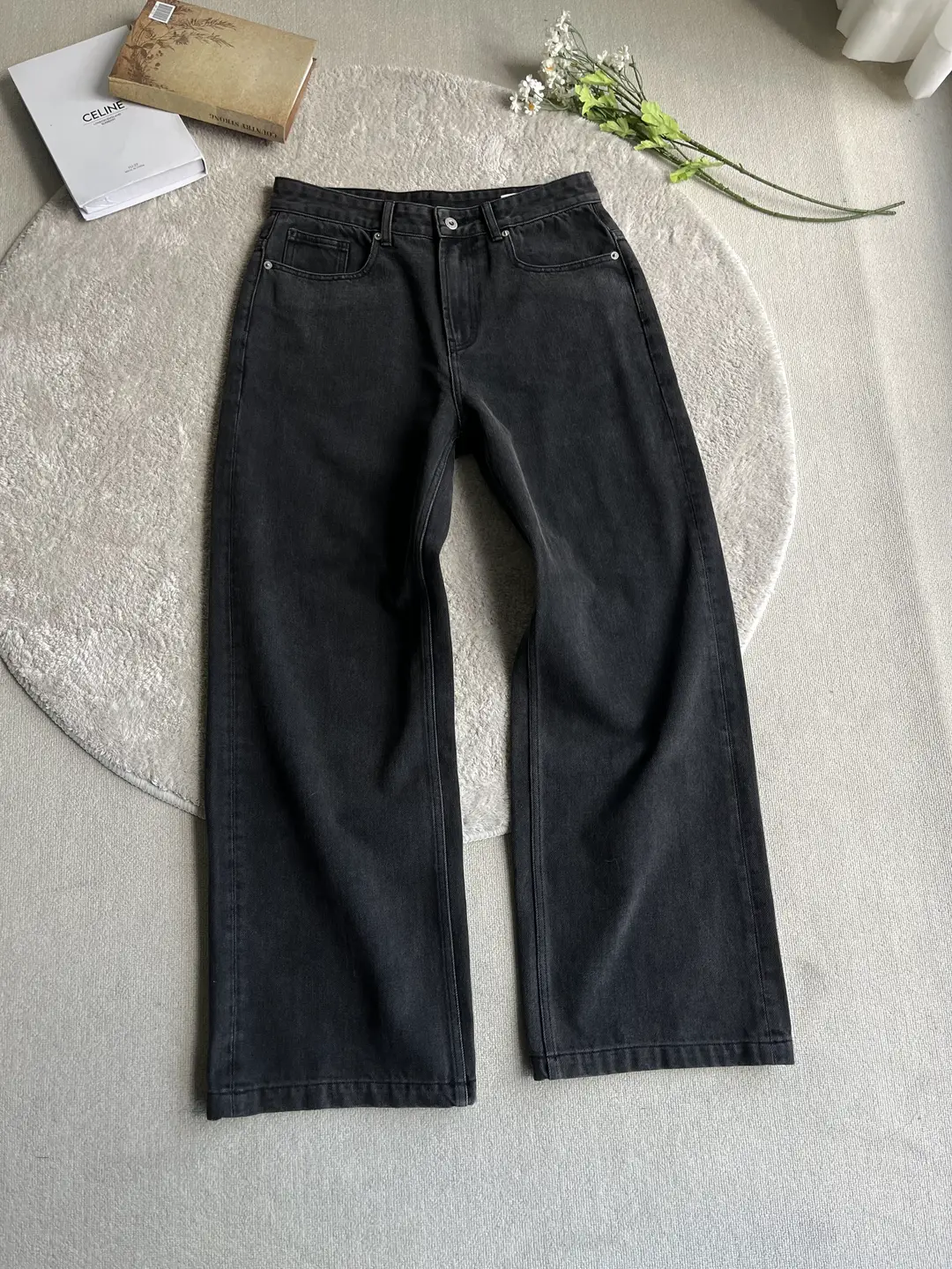 Xanvas Classic 14.5Oz Black Gray Washed A- line Straight Wide Leg Denim Easiest for Match Cleanfit