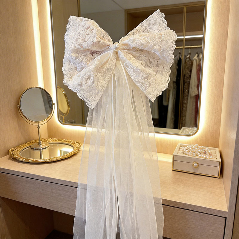 French Oversized Bow creamy-white Princess Dress Mesh Hairpin Birthday Children's Photo Headwear Girls' Hairpin