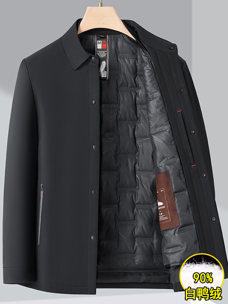 Men's Winter Detachable Liner down Jacket with a Turn-Down Collar, Business Casual 90% White Duck down Coat A8888