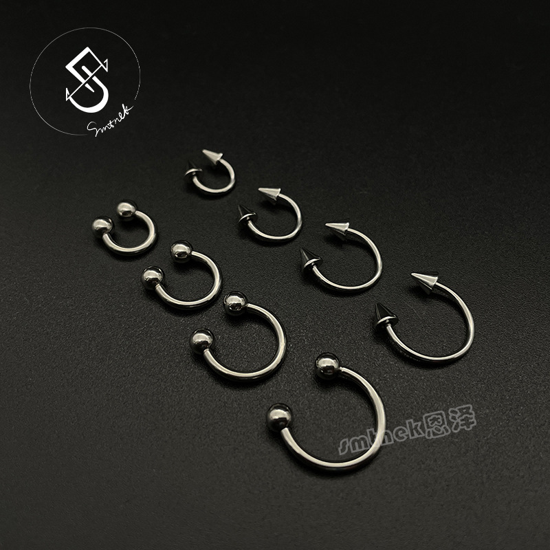 1.2/1.6mm titanium steel external thread round head pointed cone horseshoe ring lip ring nose ring stainless steel puncture jewelry