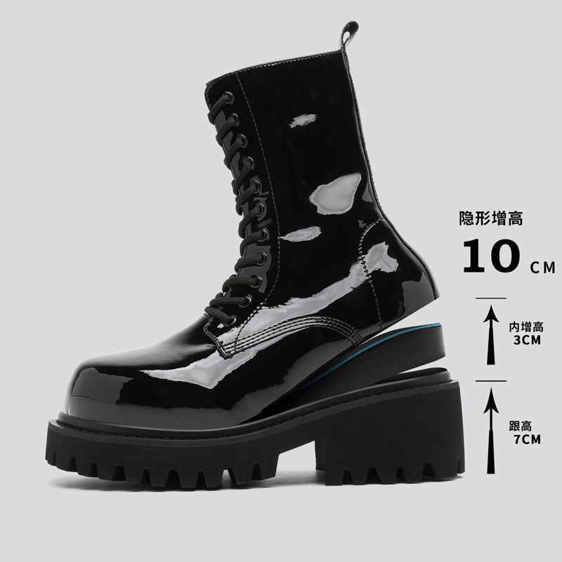 Men's Thick-Soled Height-Increasing Work Boots, High-Top Motorcycle Boots, Trendy Men's Boots, British Classic Retro Gentleman Work Boots