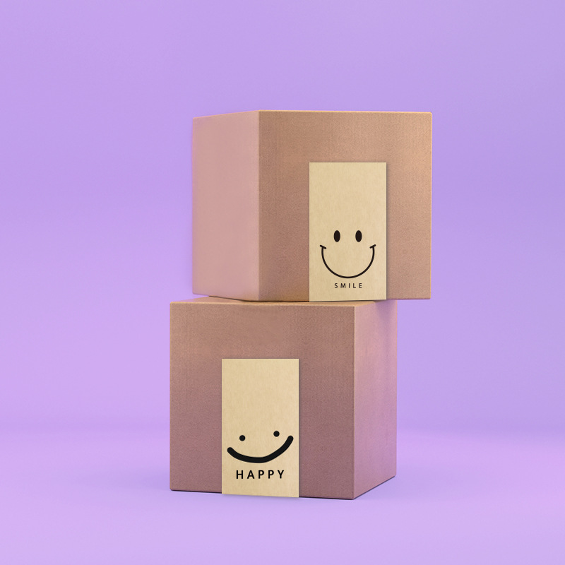 50PCS/roll kraft paper sticker 6*15cm square flying machine box sealing sticker [smile] smiling face sticker