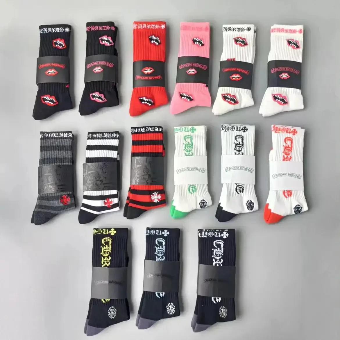 Crow Style Red Lips Letter Stripe Skull Jacquard Long Socks Embroidered Pure Cotton Towel Bottom Long Socks