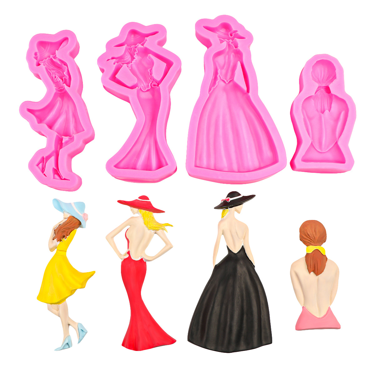 4 Beautiful Girl Head Body Shape Mold Fold Cake Mold Soft Pottery Clay Glue Drops Handmade